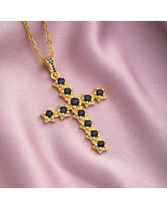 Fashion Micro Inlaid Colorful Zircon Stainless Steel Simple Cross Pendant Copper Necklace