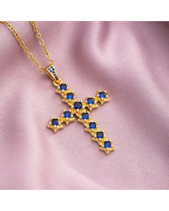 Fashion Micro Inlaid Colorful Zircon Stainless Steel Simple Cross Pendant Copper Necklace