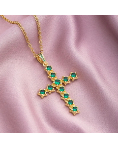Fashion Micro Inlaid Colorful Zircon Stainless Steel Simple Cross Pendant Copper Necklace