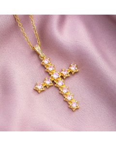 Fashion Micro Inlaid Colorful Zircon Stainless Steel Simple Cross Pendant Copper Necklace
