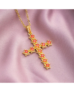 Fashion Micro Inlaid Colorful Zircon Stainless Steel Simple Cross Pendant Copper Necklace
