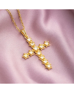 Fashion Micro Inlaid Colorful Zircon Stainless Steel Simple Cross Pendant Copper Necklace