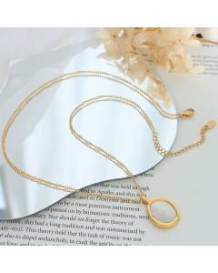Women Fashion  Plating Stainless Steel Necklaces Simple Style Oval Titanium Steel Shell Necklace