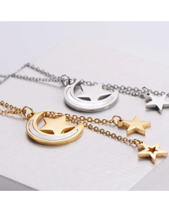 Fashion Moon Star Tassel Pendant Stainless Steel Necklace Earring Suit