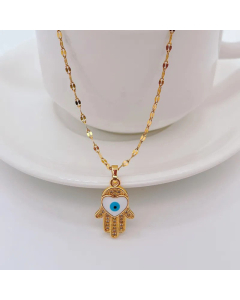 Women Retro Fashion Devil'S Eye Titanium Steel Inlaid Gold Cross Stainless Steel Necklaces