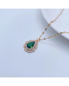 Women Retro Luxurious Geometric Titanium Steel Necklaces Artificial Gemstones Zircon Necklace Stainless Steel 