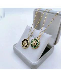 Retro Zircon Necklace Stainless Steel Simple Style Round Flower Titanium Steel Necklaces