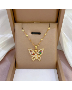 Women Luxurious Colour Butterfly Titanium Steel Zircon Necklace Inlay Stainless Steel Necklaces
