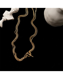 Hip Hop Style Double-Layer Titanium Steel OT Buckle Snake Bone Chain Necklace