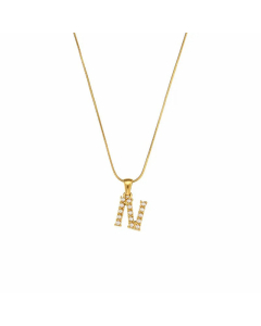 Temperament 26 Letter Plating Inlaid Pearls Stainless Steel Pearl Necklace