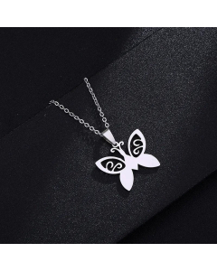 Fashion Simple Butterfly Shape Necklace Solid Color Stainless Steel -Steel Color-01