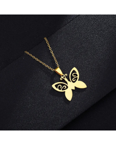 Fashion Simple Butterfly Shape Necklace Solid Color Stainless Steel -Gold Color-01