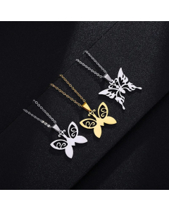 Fashion Simple Butterfly Shape Necklace Solid Color Stainless Steel 