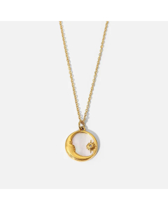 Fashion Plating Zircon Necklace Simple Style Sun Moon Stainless Steel 