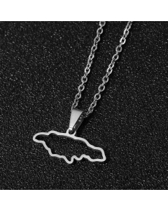 Fashion Letter Jamaica Map Pendant Necklace Women's Stainless Steel-Steel Color-01
