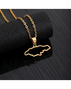 Fashion Letter Jamaica Map Pendant Necklace Women's Stainless Steel-Gold Color-01