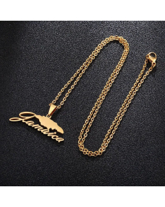 Fashion Letter Jamaica Map Pendant Necklace Women's Stainless Steel