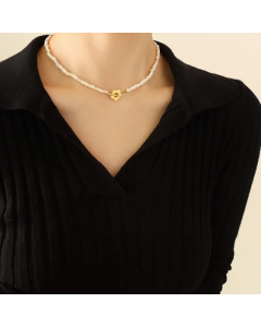Fashion Flowers Plating Pearl Necklace OT Buckle Titanium Steel