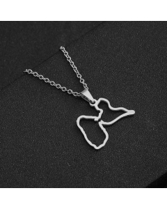 Fashion Ethnic Style Stainless Steel Simple French Guadeloupe Map Pendant Necklace-Steel Color-01