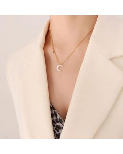 Texture Crescent Moon Titanium Steel Zircon Necklace
