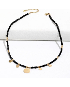Fashion Black Beads Chain Round Shaped Pendant Stainless Steel Necklace