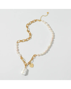 French Stainless Steel LOVE Heart Shape Twist Necklace Artificial Pearl Stainless Steel Necklaces