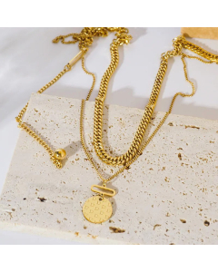 New Style Double-Layer Coin Pendant Tassel Round Beads Titanium Steel Necklace