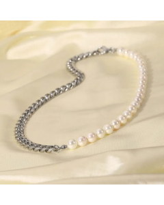 Daily Electroplating Artificial Pearl Stainless Steel Necklaces Fashion Stainless Steel Geometric Pattern Necklace
