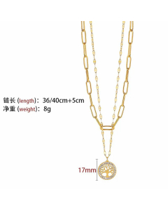 Double-Layer Titanium Steel Simple Hollow Round Tree Pendant Necklace