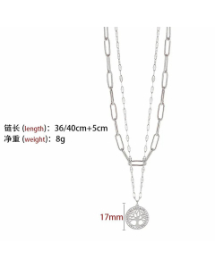 Double-Layer Titanium Steel Simple Hollow Round Tree Pendant Necklace