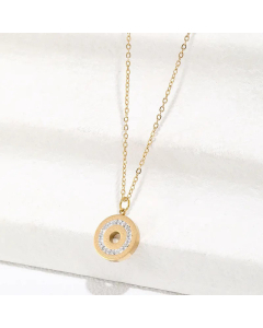 Fashion Hollow Clavicle Necklace Ring Great Wall Pattern Rhinestone Pendant Stainless Steel 