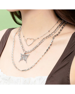 Fashion Butterfly Stainless Steel Heart Shape Necklace Daily 3 Pieces