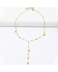 Simple Clavicle Necklace Y-Shaped Round Beads Tassel Stainless Steel 