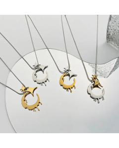 Fashion  Irregular Moon Stainless Steel Necklace Daily Unset