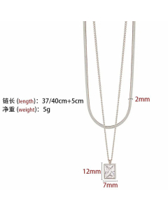 Double-Layer Snake Bone Chain Titanium Steel Square Diamond Pendant Necklace