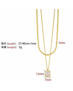 Double-Layer Snake Bone Chain Titanium Steel Square Diamond Pendant Necklace