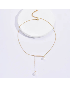 Fashion Stick Hanging Pearl Simplicity Women's Stainless Steel Necklace