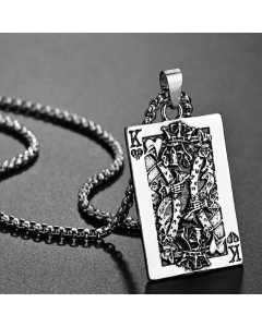 Fashion Retro Silvery Poker Pattern Stainless Steel Long Playing Card Necklace