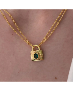 18K Gold Double-Layer Lock Pendant Necklace Clavicle Chain Titanium Steel