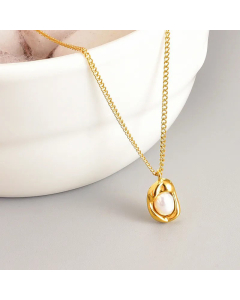 Fashion Pea Pearl Pendant Necklace Titanium Steel Clavicle Chain