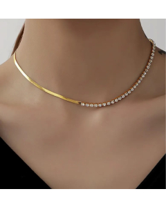 New Style 18K Gold Plating Choker Snake Bone Chain Stitching Inlaid Diamond Titanium Steel 