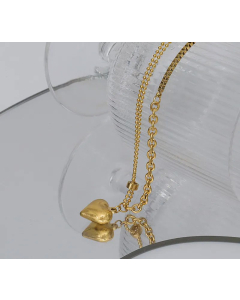 Retro Style 18K Gold Plating Clavicle Chain Three-Dimensional Heart Pendant Necklace Titanium Steel 