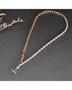 Simple Style Two-Color Twist Chain Necklace OT Buckle Sweater Chain