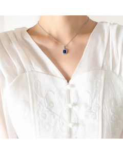 Women Fashion Plating Artificial Crystal Stainless Steel Necklaces Square Titanium Steel Necklace 