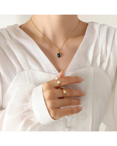 Women Fashion Plating Artificial Crystal Stainless Steel Necklaces Square Titanium Steel Necklace 