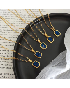 Women Fashion Plating Artificial Crystal Stainless Steel Necklaces Square Titanium Steel Necklace 