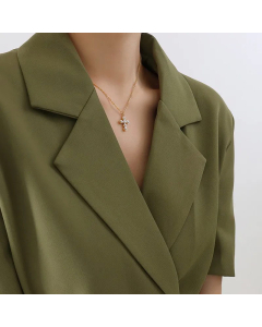 Trendy Simple Cross Pearl Golden Pendant Titanium Necklace
