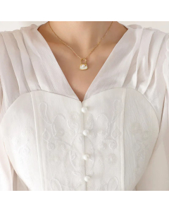 Women Fashion Geometric Titanium Steel Necklace Plating Artificial Pearls Bag Stainless Steel Necklaces