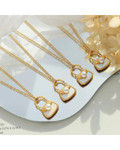 Women Fashion Geometric Titanium Steel Necklace Plating Artificial Pearls Bag Stainless Steel Necklaces