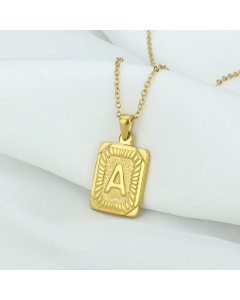 New Gold-Plated Letter Square Pendant Titanium Steel Necklace Wholesale